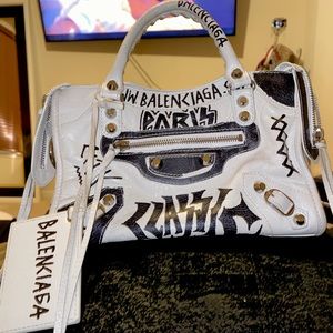 Balenciaga Bags City Graffiti Classic Studs Bag Leather Satchel